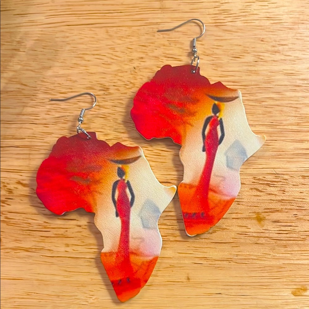 Red and Orange Africa Map Earrings